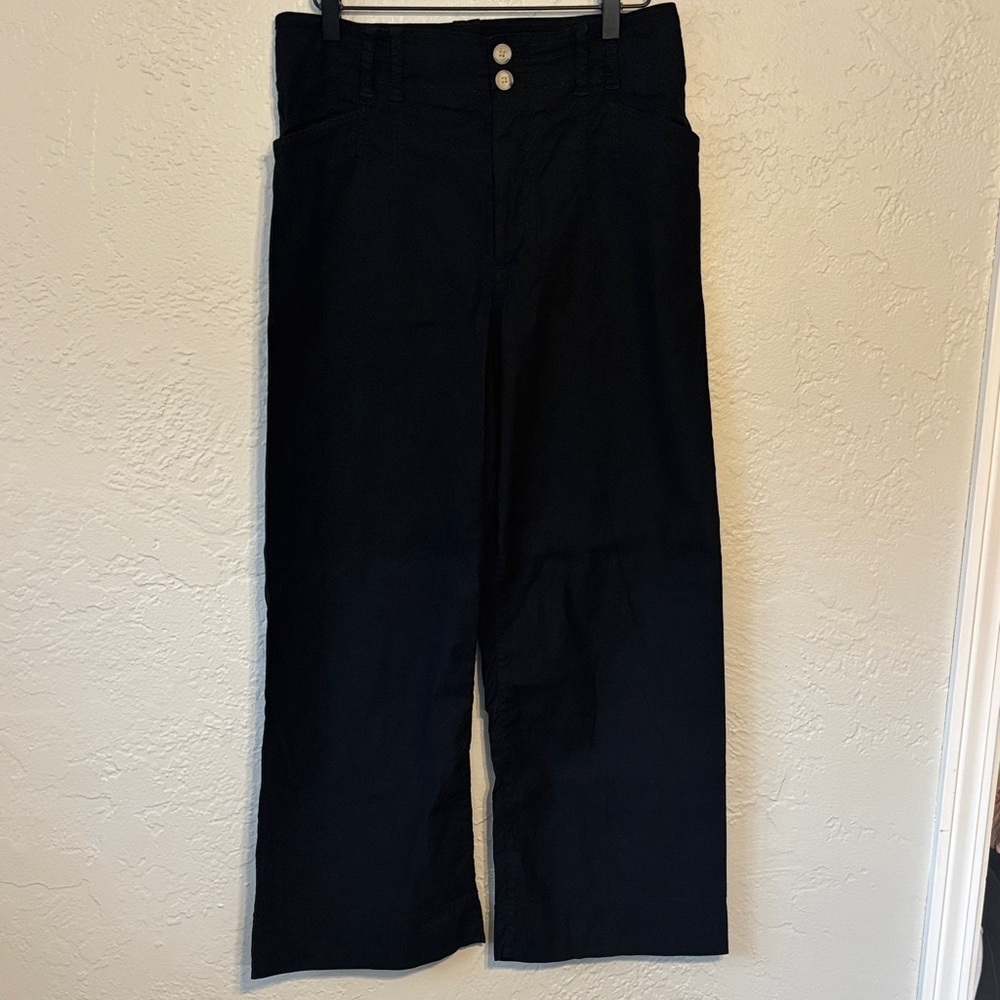 Anthropologie ankle length wide leg stretch Black Trousers 30